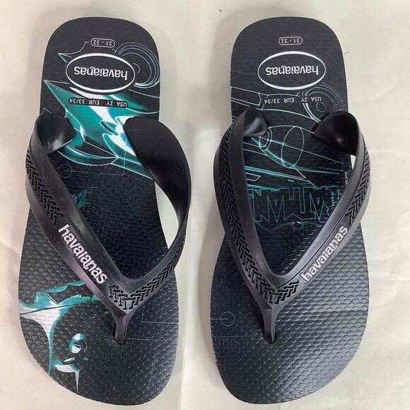 NWOT! Havaianas Batman Flip Flops Black Teal Boys Water Sandals Sz 2Y/EUR 33/34 - Picture 7 of 9